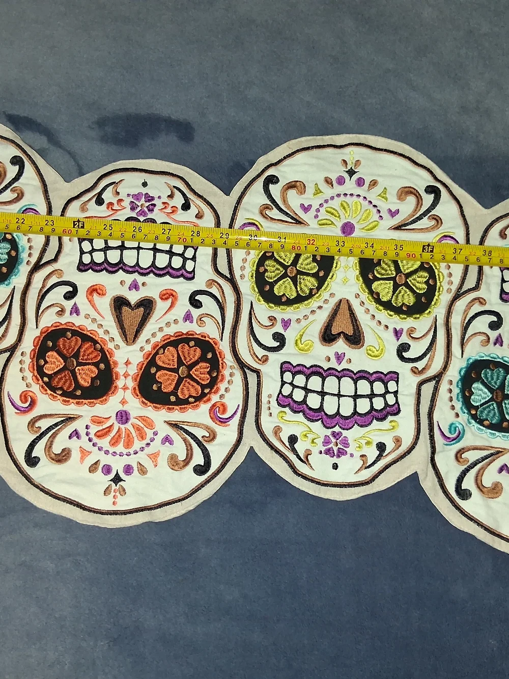 ​Cynthia Rowley Curious Day of the Dead Sugar Skulls Table Runner Embroidered